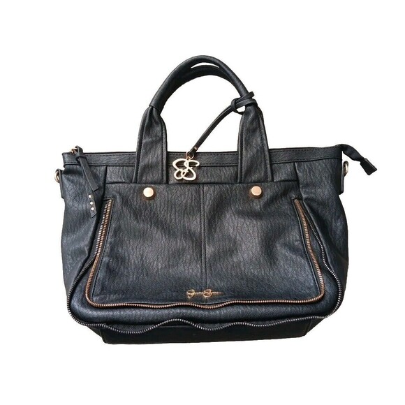 Jessica Simpson Handbag Leather Black, 16in x 11in, Leather Exterior, Authentic - Picture 2 of 7